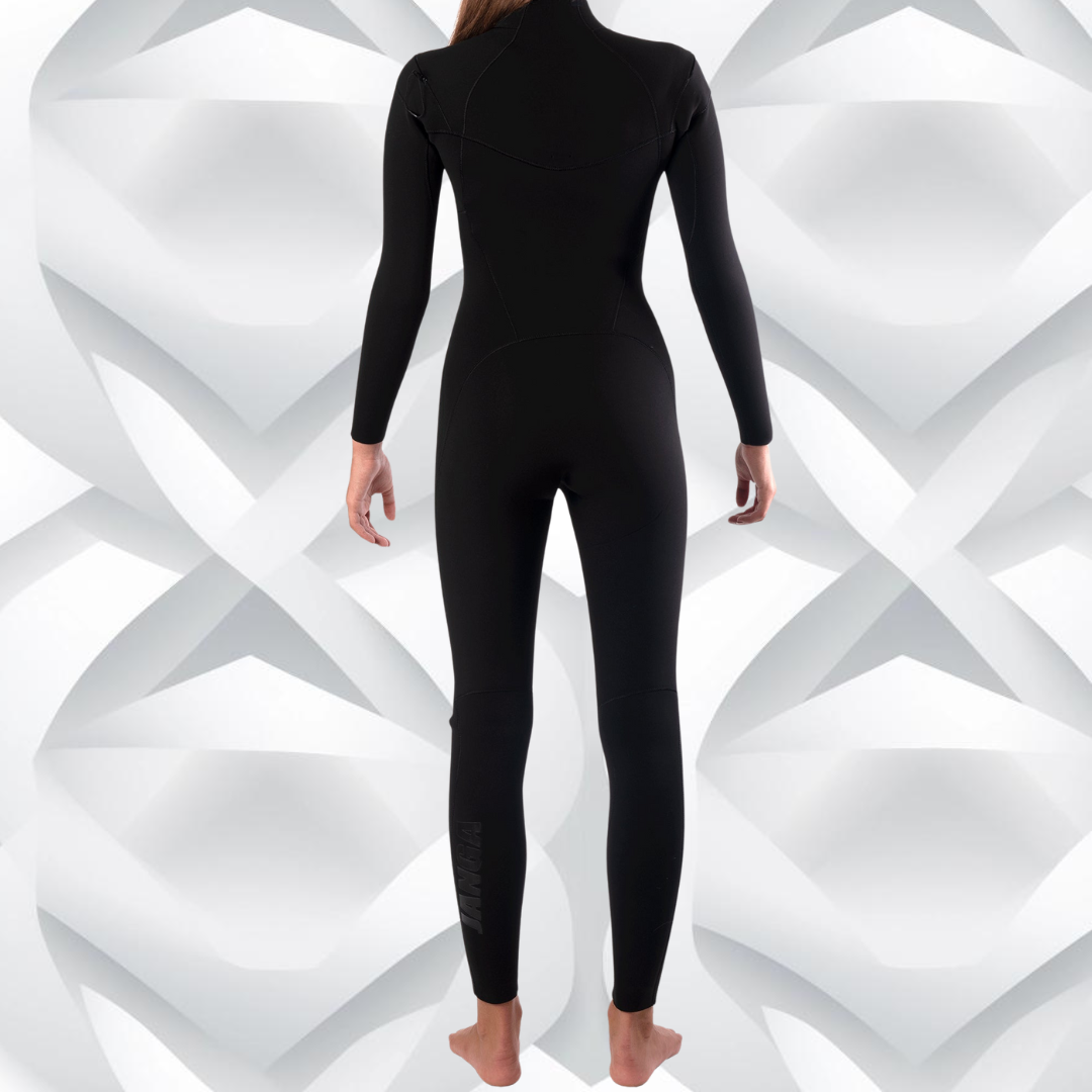 Back view — Black JANGA PLUS wetsuit with rare Long JAP zipper entry
