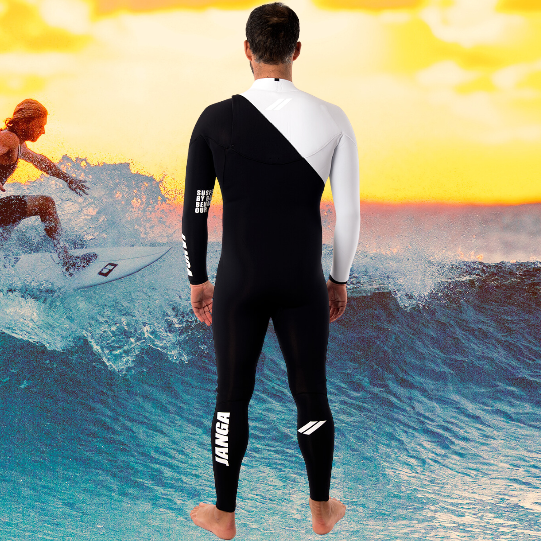 JANGA INDIGENT BLACK 2mm wetsuit back view – premium green limestone neoprene