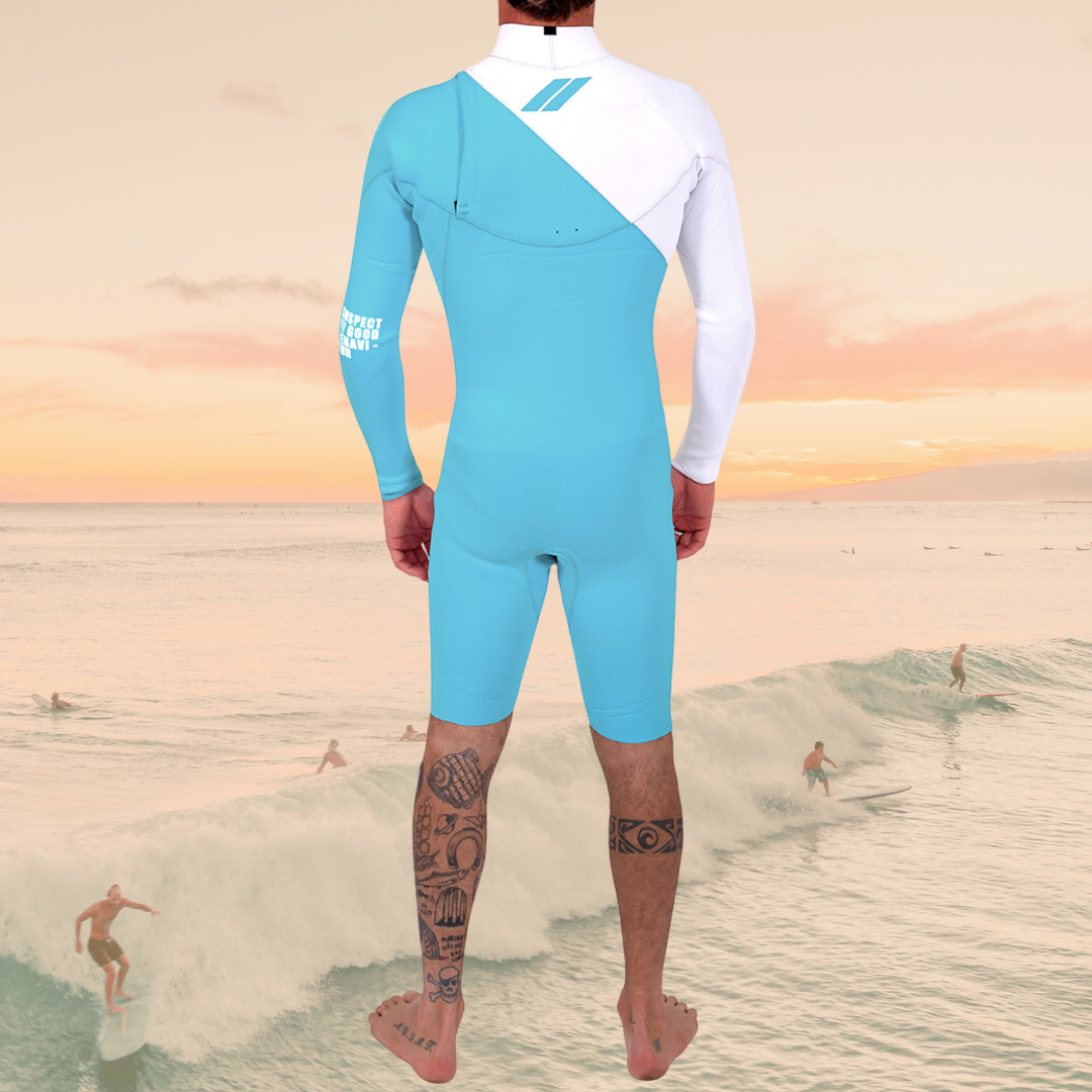 Lightweight flexible wetsuit for warm water – JANGA INDIGENT LONG SLEEVE BLUE 2mm back view