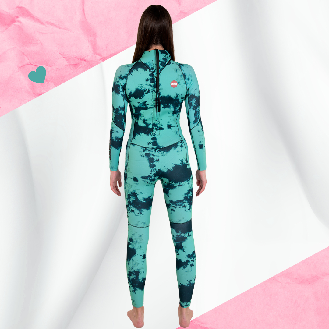 Back view – Limited edition JANGA ALL STARS TIE DYE Blue 3/2mm women's wetsuit