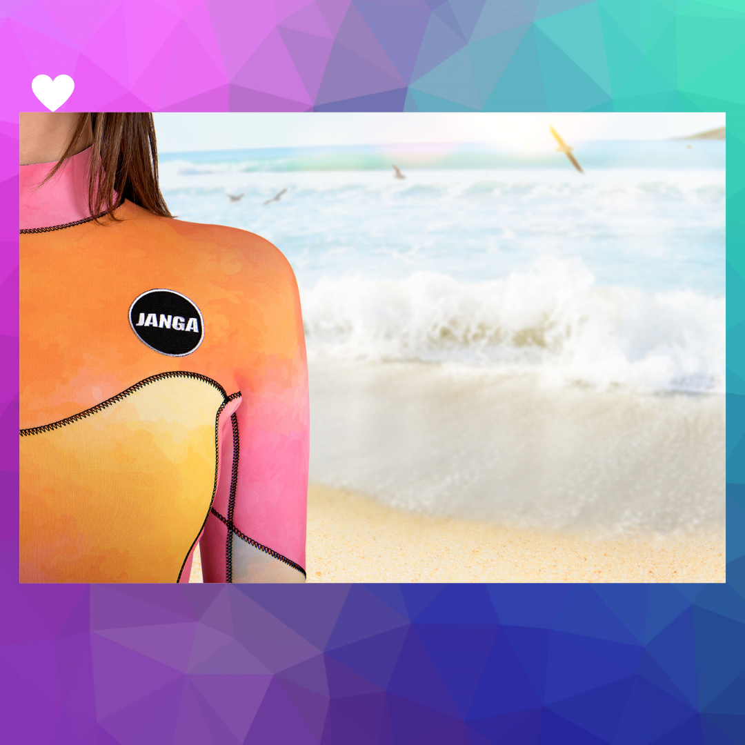 Close-up of woman tie-dye sublimation neoprene – JANGA ALL STARS 3/2mm wetsuit