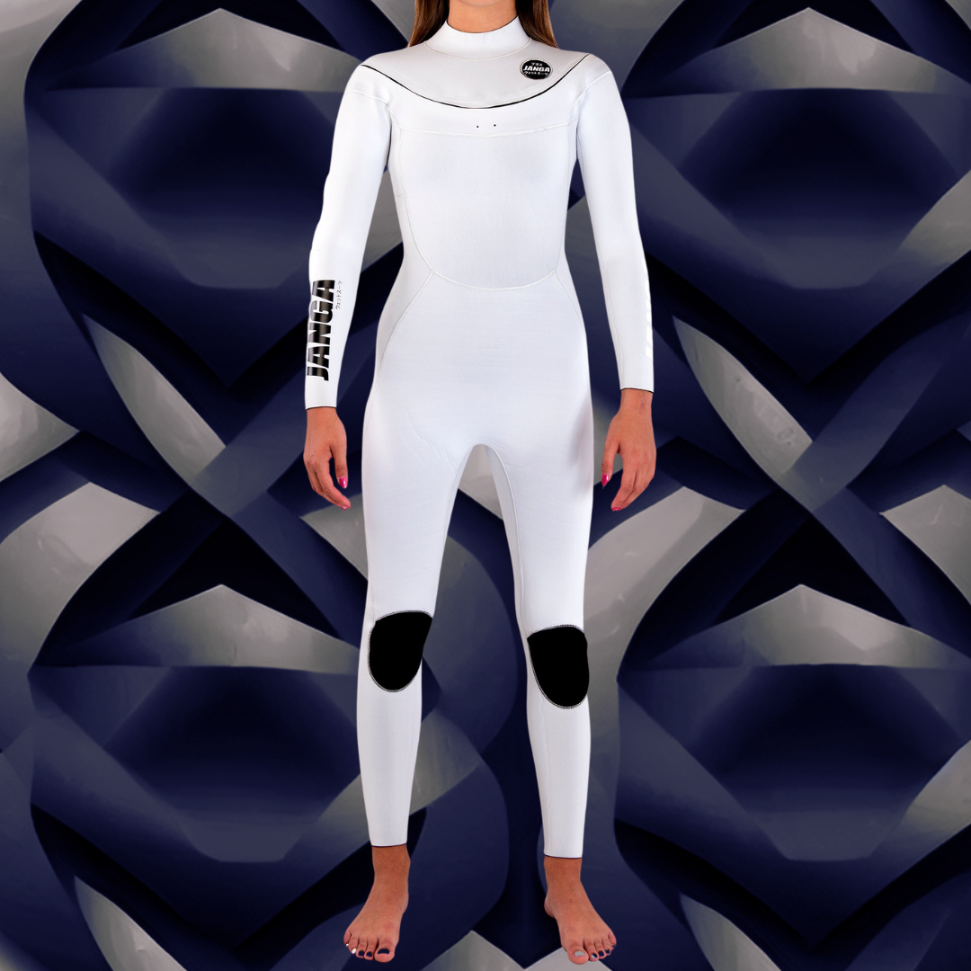 Front view — JANGA PLUS SERIES X-ZIP 4/3mm White premium wetsuit