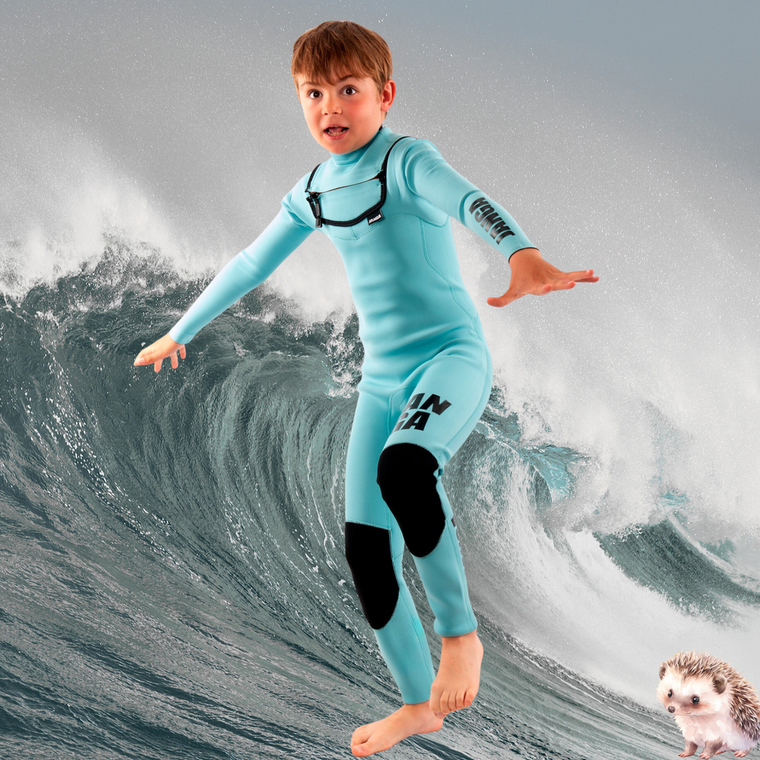 kids surfer in 3/2mm wetsuit blue