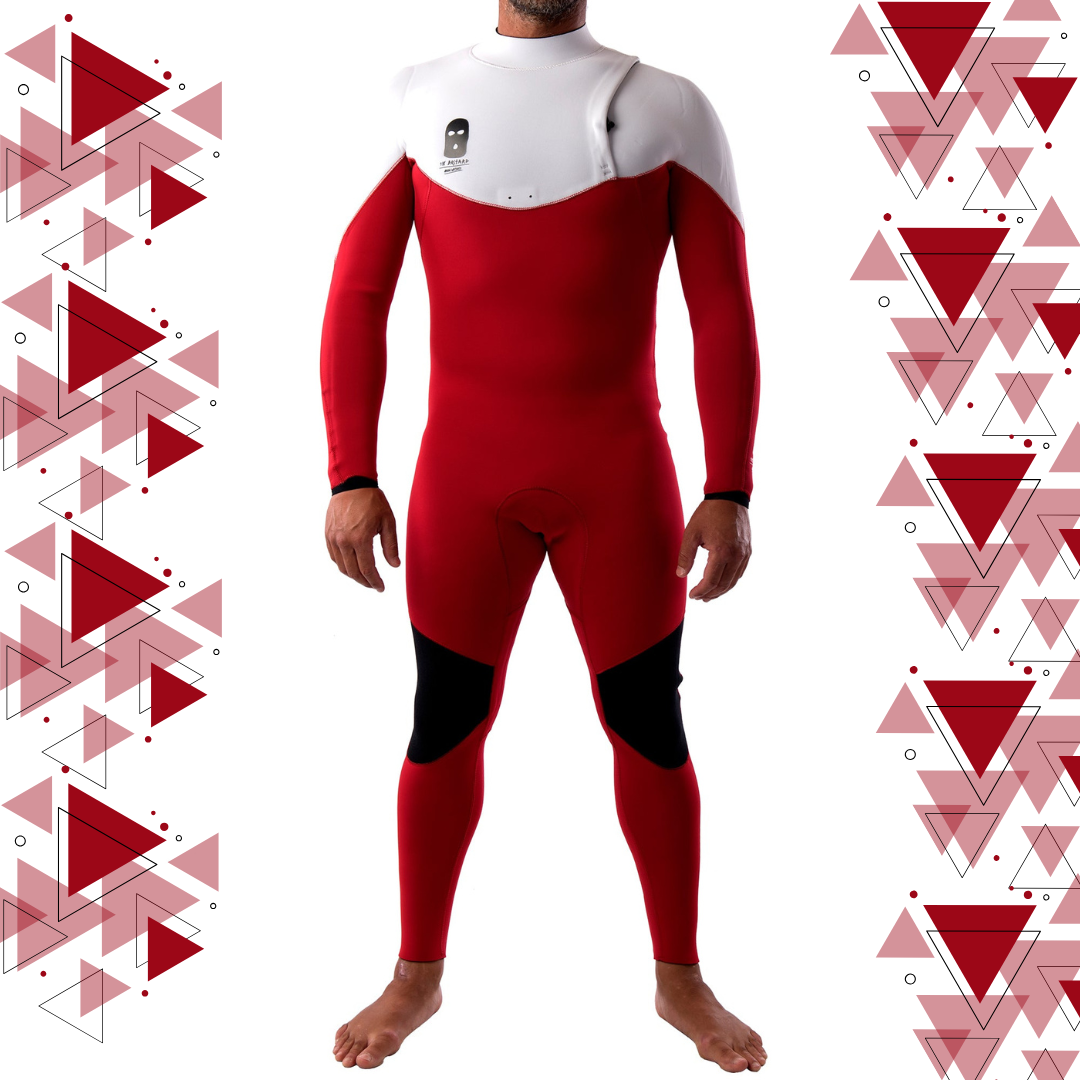 JANGA Bastard ZIP FREE 4/3mm White Red wetsuit full front view
