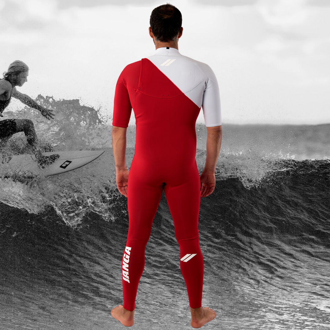 JANGA INDIGENT SHORT SLEEVE RED 2mm wetsuit back view
