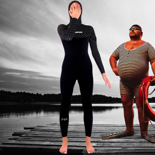 JANGA PLUS SERIES X-ZIP HOODED 5/4mm women's wetsuit, black Yamamoto #39 neoprene, front view