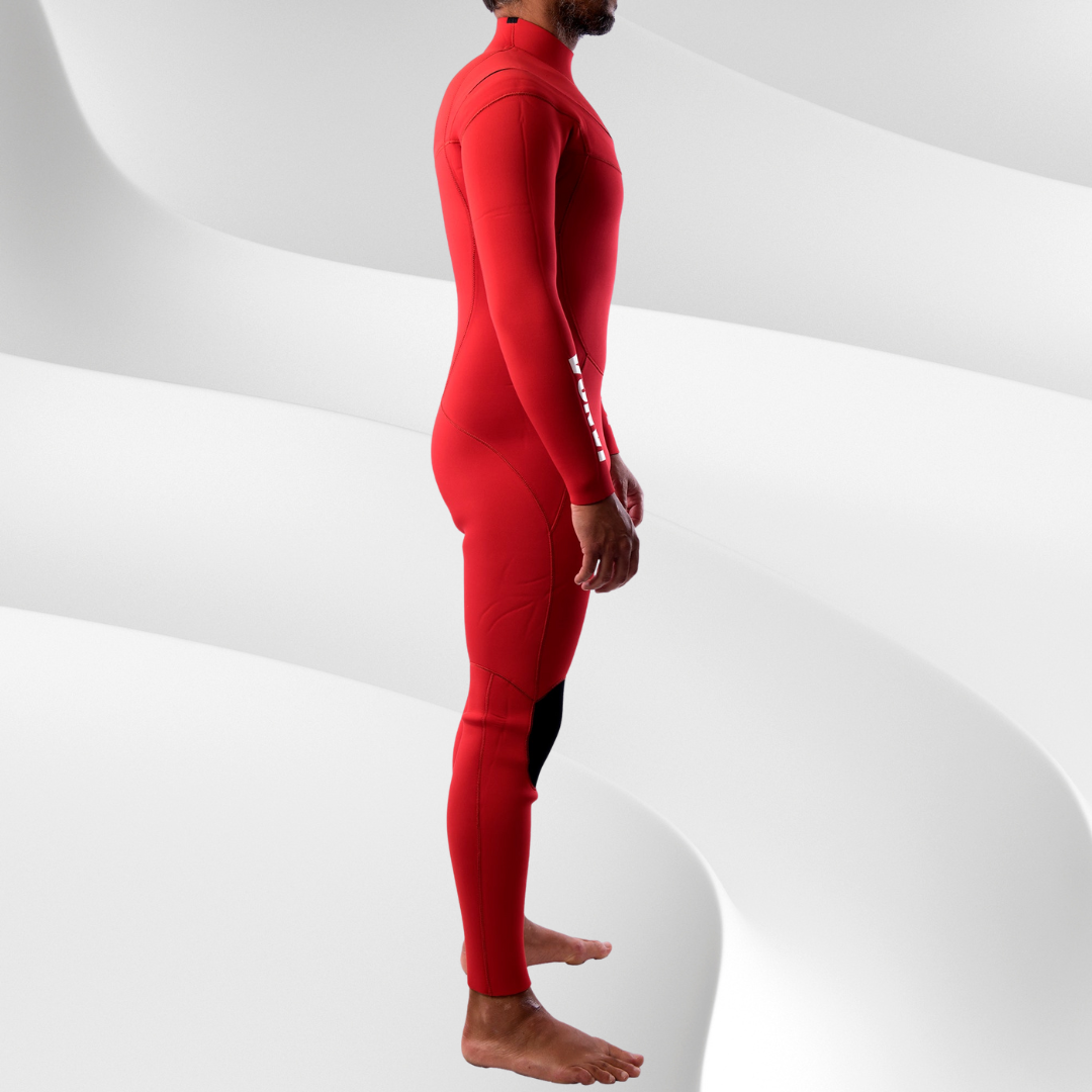 Side view – Men's JANGA PLUS SERIES 4/3mm Red premium limestone neoprene wetsuit