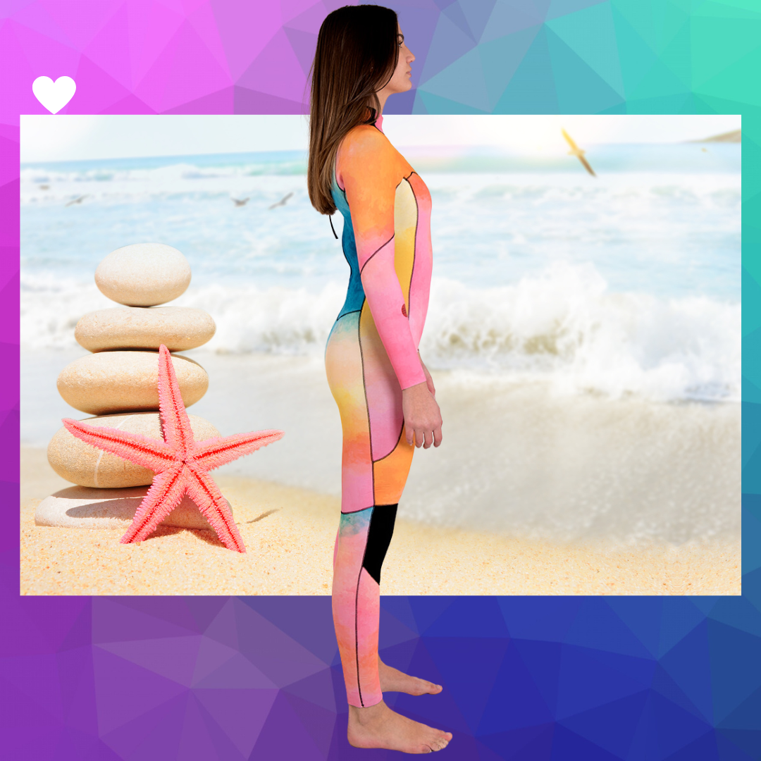 Side view of tie-dye sublimation neoprene – JANGA ALL STARS 3/2mm wetsuit