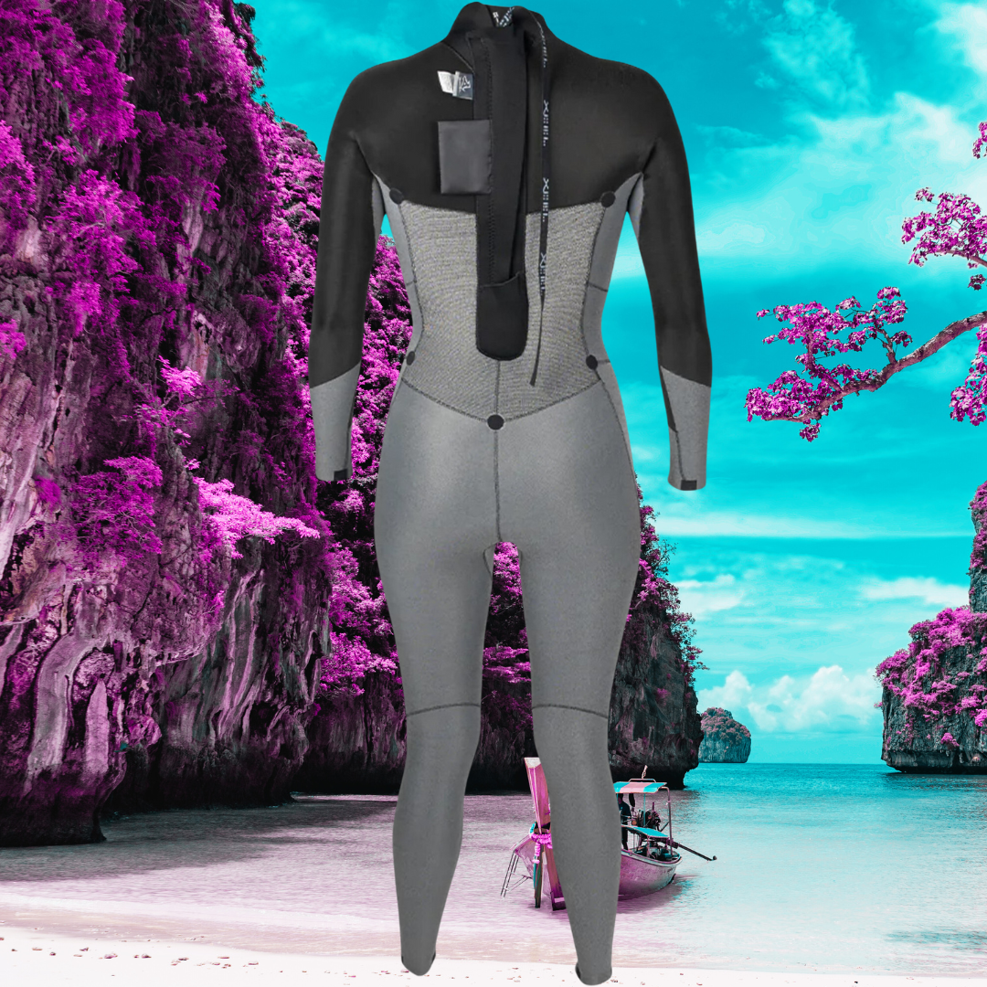Back zip inside  XCEL Axis OS 3/2mm wetsuit in 18–23°C waters