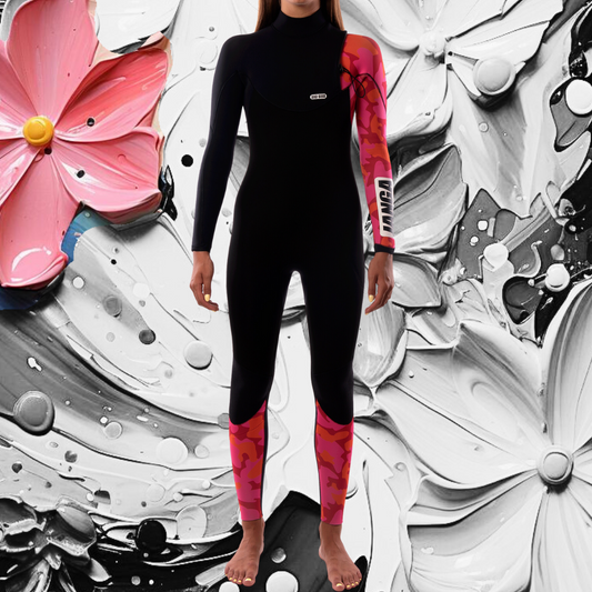 JANGA Bad Seed Flowers 4/3mm women’s wetsuit with  pink front view