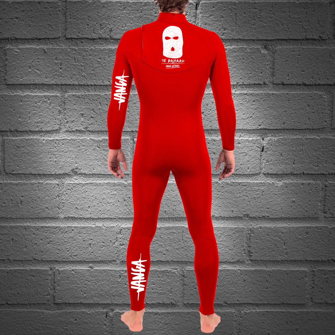 Back view – JANGA Bastard 4/3mm Red wetsuit for men