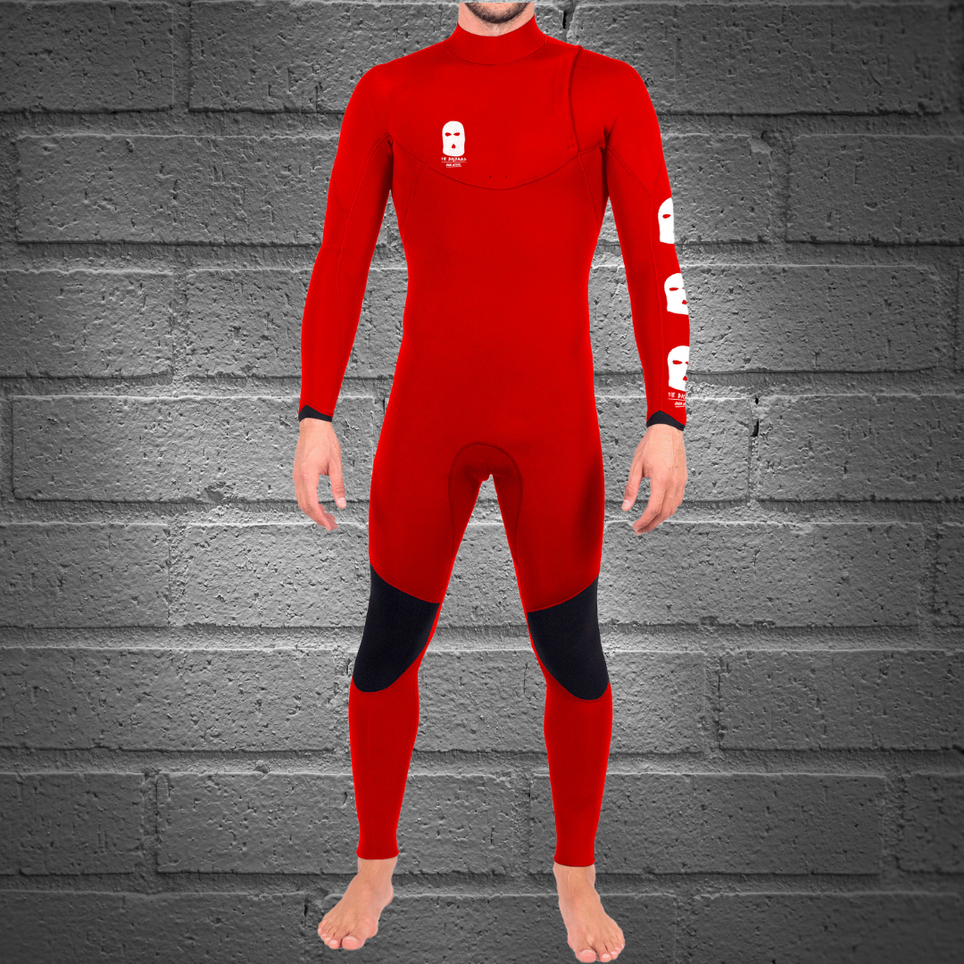 Front view -Men’s JANGA Bastard 4/3mm Red wetsuit with zip-free entry