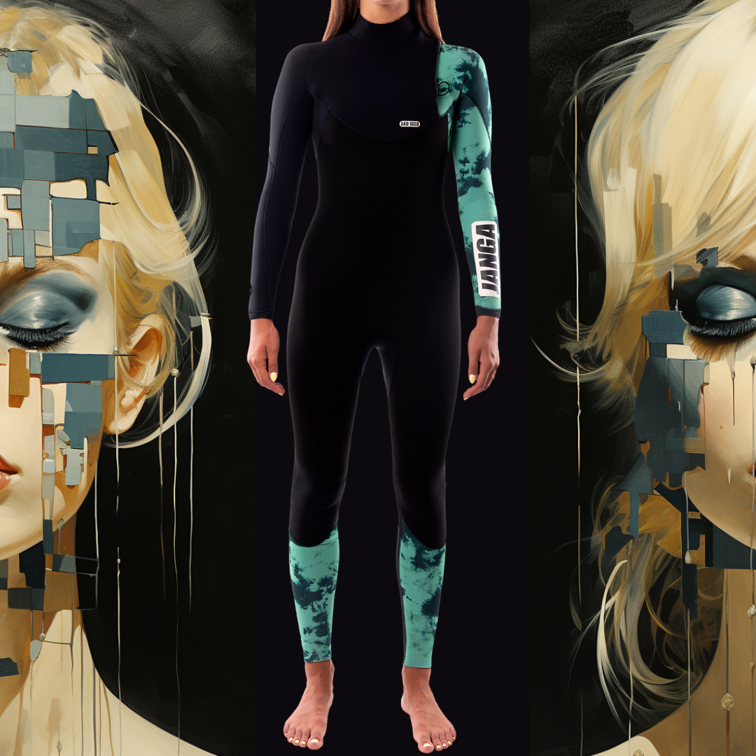 Front view of JANGA Bad Seed Flowers 4/3mm Camo women’s wetsuit