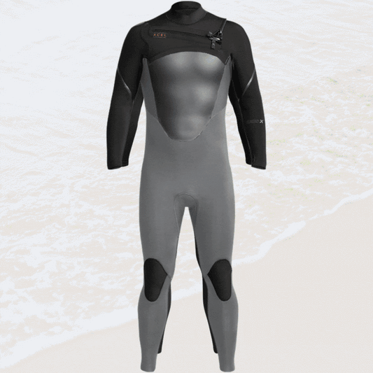 Front view XCEL Axis X 4/3mm wetsuit grey /black