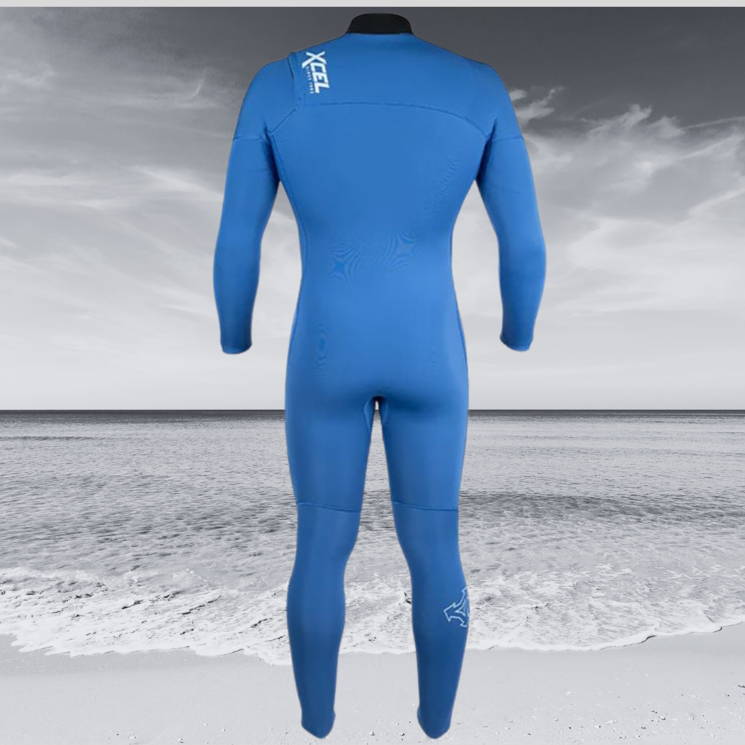 Back view of XCEL Men’s Comp 5/4mm winter wetsuit