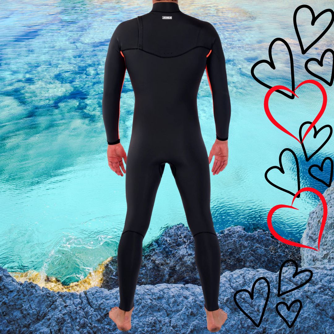 Back view – JANGA THE DARK HALF 4/3mm Red/Black performance wetsuit