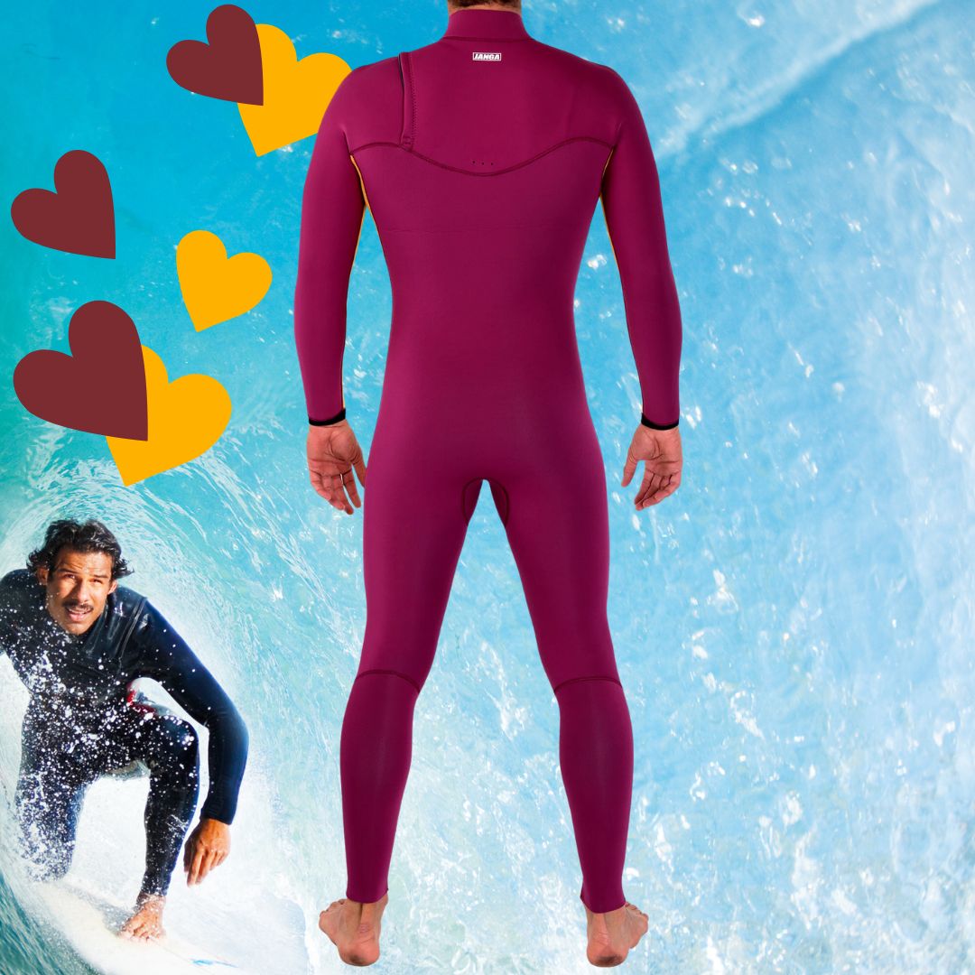 Back view – JANGA THE DARK HALF 4/3mm Yellow/Red performance wetsuit