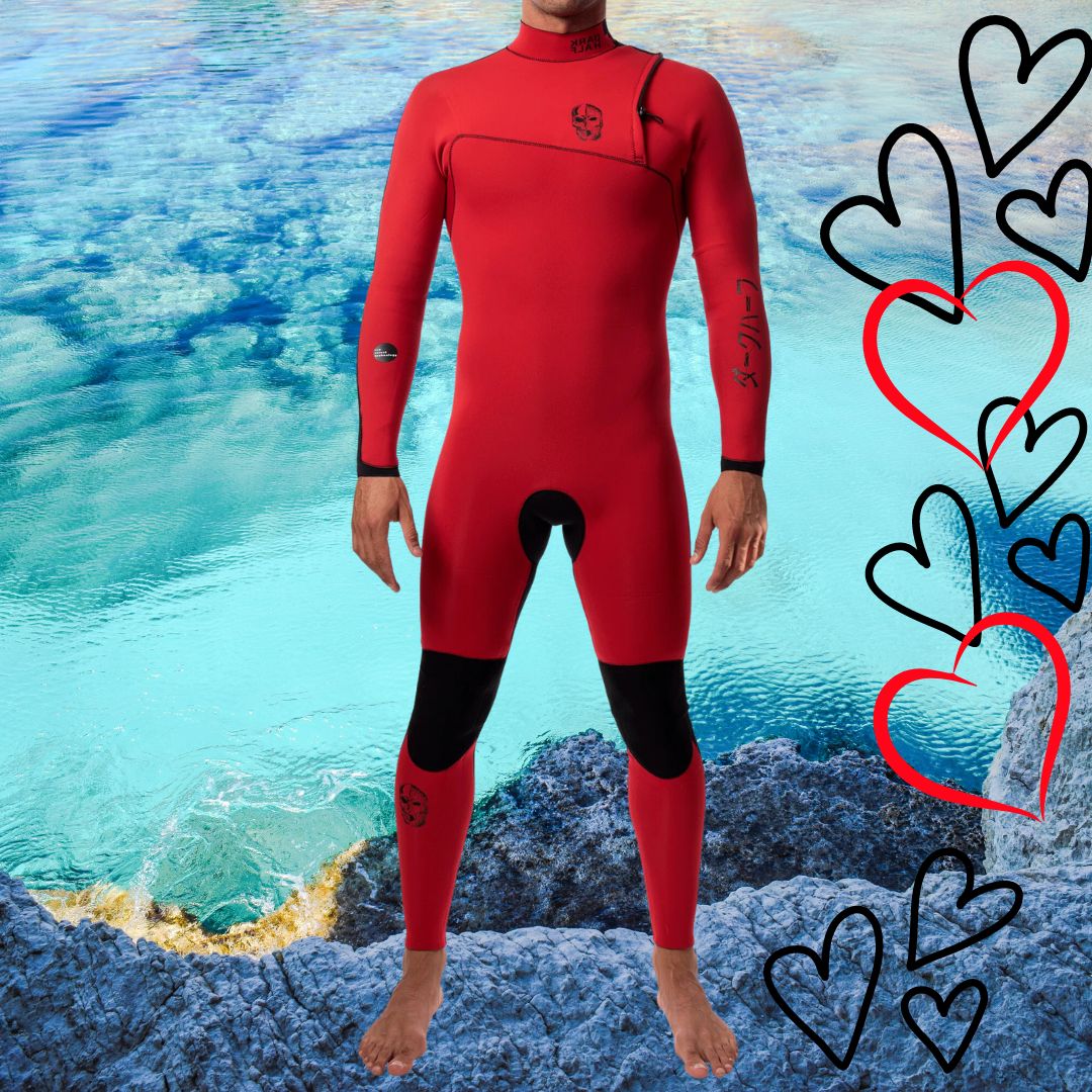 Front view – JANGA THE DARK HALF 4/3mm Red/Black zip-free wetsuit for cold waters
