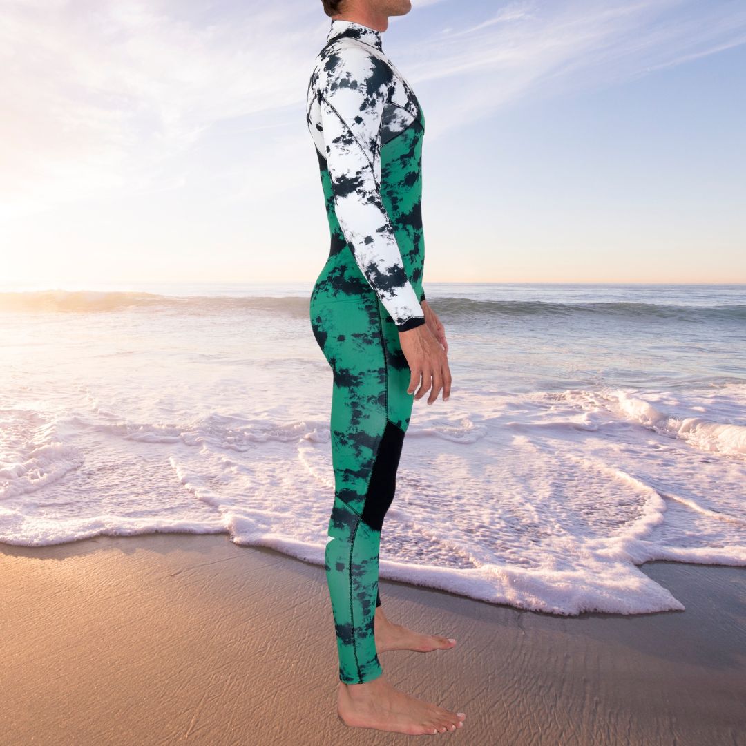Lightweight flexible wetsuit for mild-water surfing windsurfing kitie– JANGA INDIGENT 3mm Tie Dye Green/White