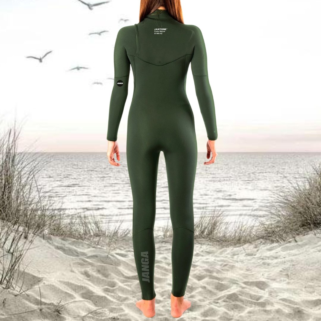 back view wetsuit janga 4/3mm warm surfing kite wake windsurfing fullsuit deep green