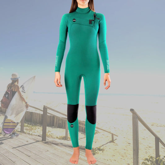 wetsuit janga 4/3mm warm surfing kite wake windsurfing fullsuit cyan front view