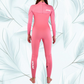 Back view — Pink/dots JANGA PLUS wetsuit with unique Long JAP zipper