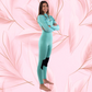 Front view — JANGA PLUS SERIES X-ZIP 4/3mm Blue/dots wetsuit with Yamamoto limestone neoprene