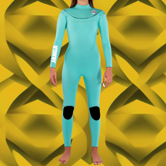 Front view — JANGA PLUS SERIES X-ZIP 4/3mm Blue wetsuit with Yamamoto limestone neoprene