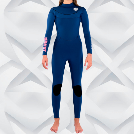 Front view — JANGA PLUS SERIES X-ZIP 4/3mm Navy wetsuit for cold water surfing