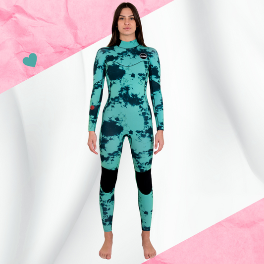 Front view – Women's JANGA ALL STARS TIE DYE Back ZIP Blue 3/2mm wetsuit for 17–22°C waters