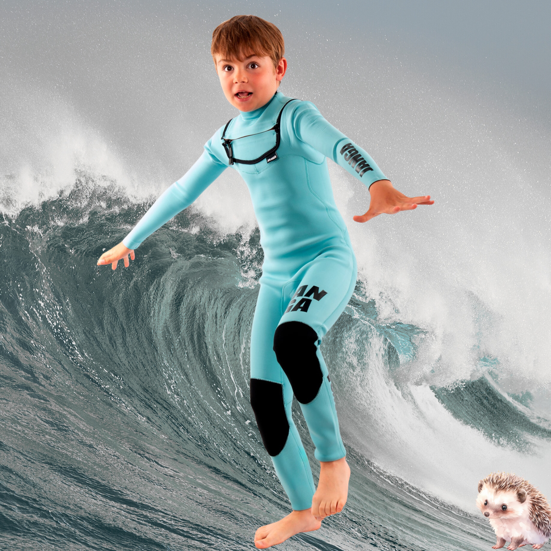 kids surfer in 3/2mm wetsuit blue