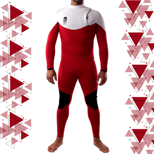 JANGA Bastard ZIP FREE 4/3mm White Red wetsuit full front view
