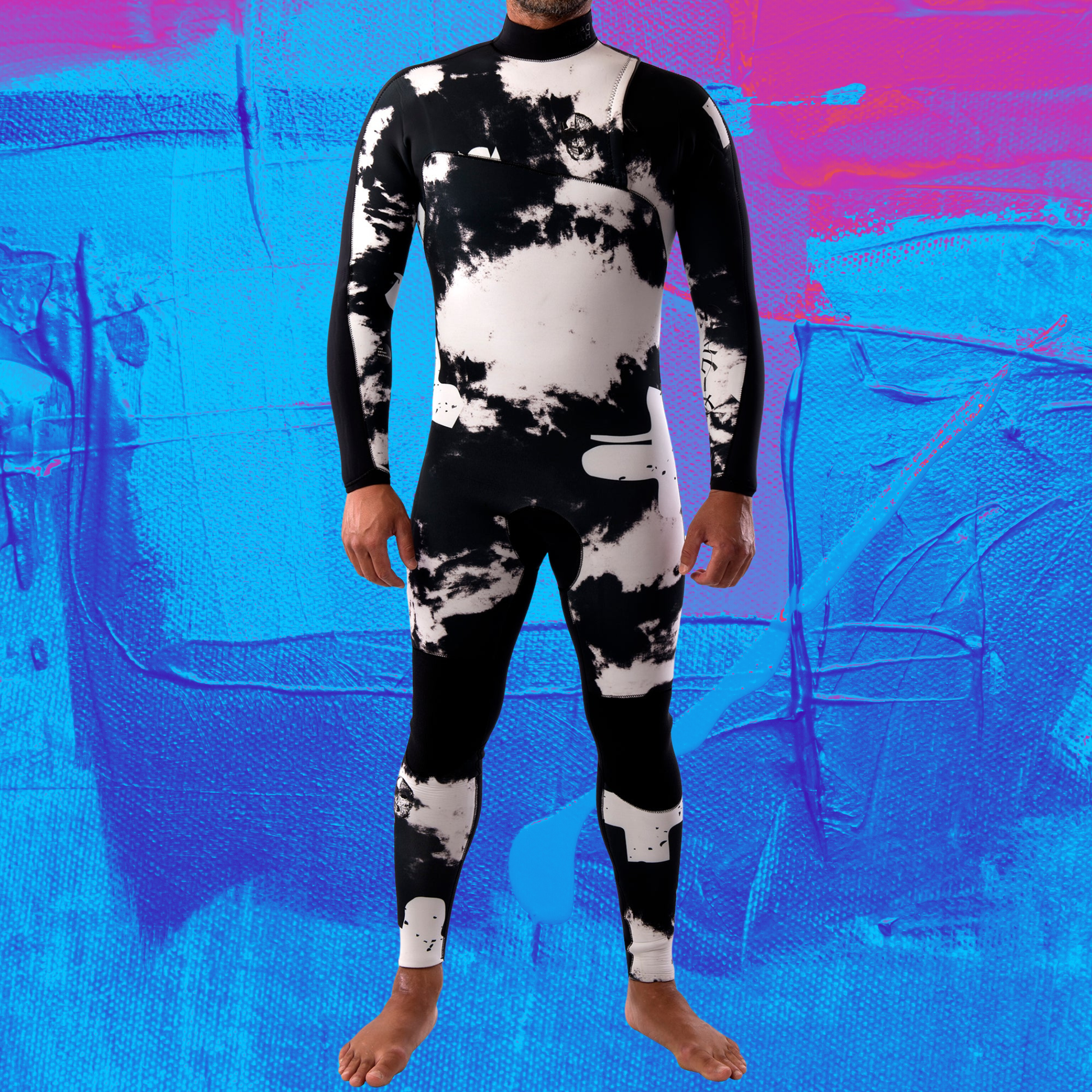 Front view mens wetsuit janga free zip the dark half