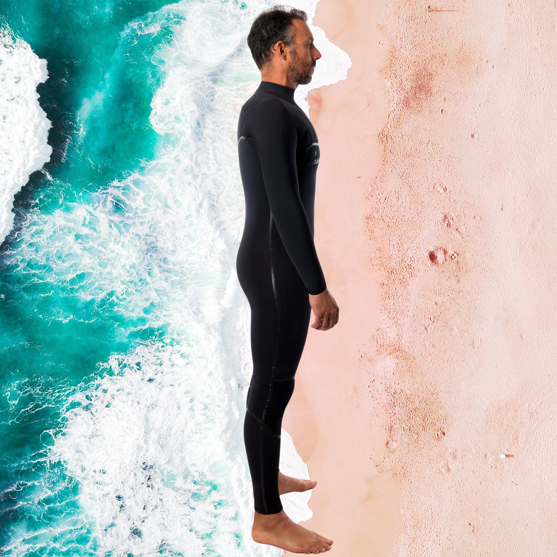 side view of surfer in wetsuit
