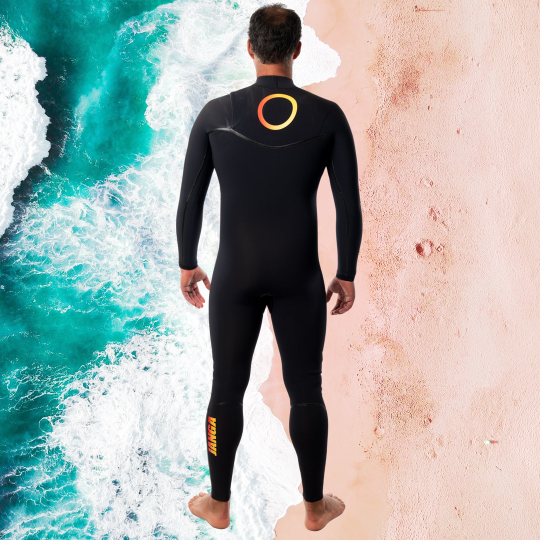 Back view janga chosen ring on fire wetsuit