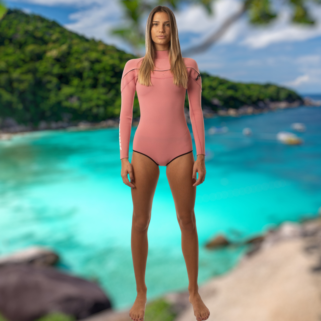 front view janga wetsuit with long front zip pink