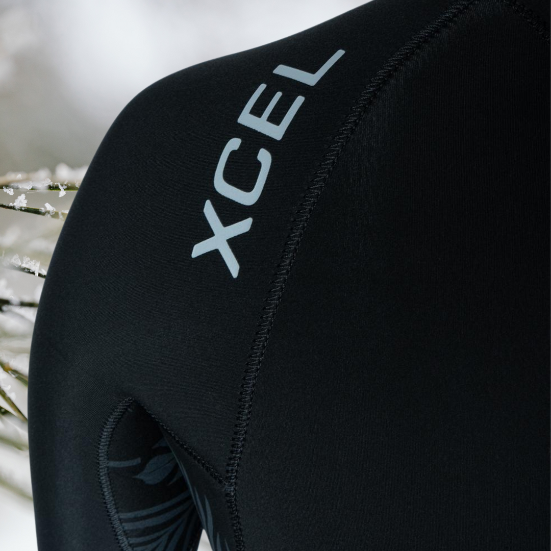 close-up of XCEL Axis 5/4mm back zip wetsuit  for woman