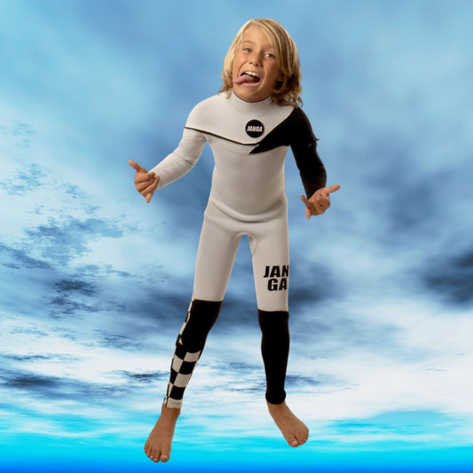 Wetsuit kids  JANGA PLUS X  SERIES 4/3mm white surftatto  front zip