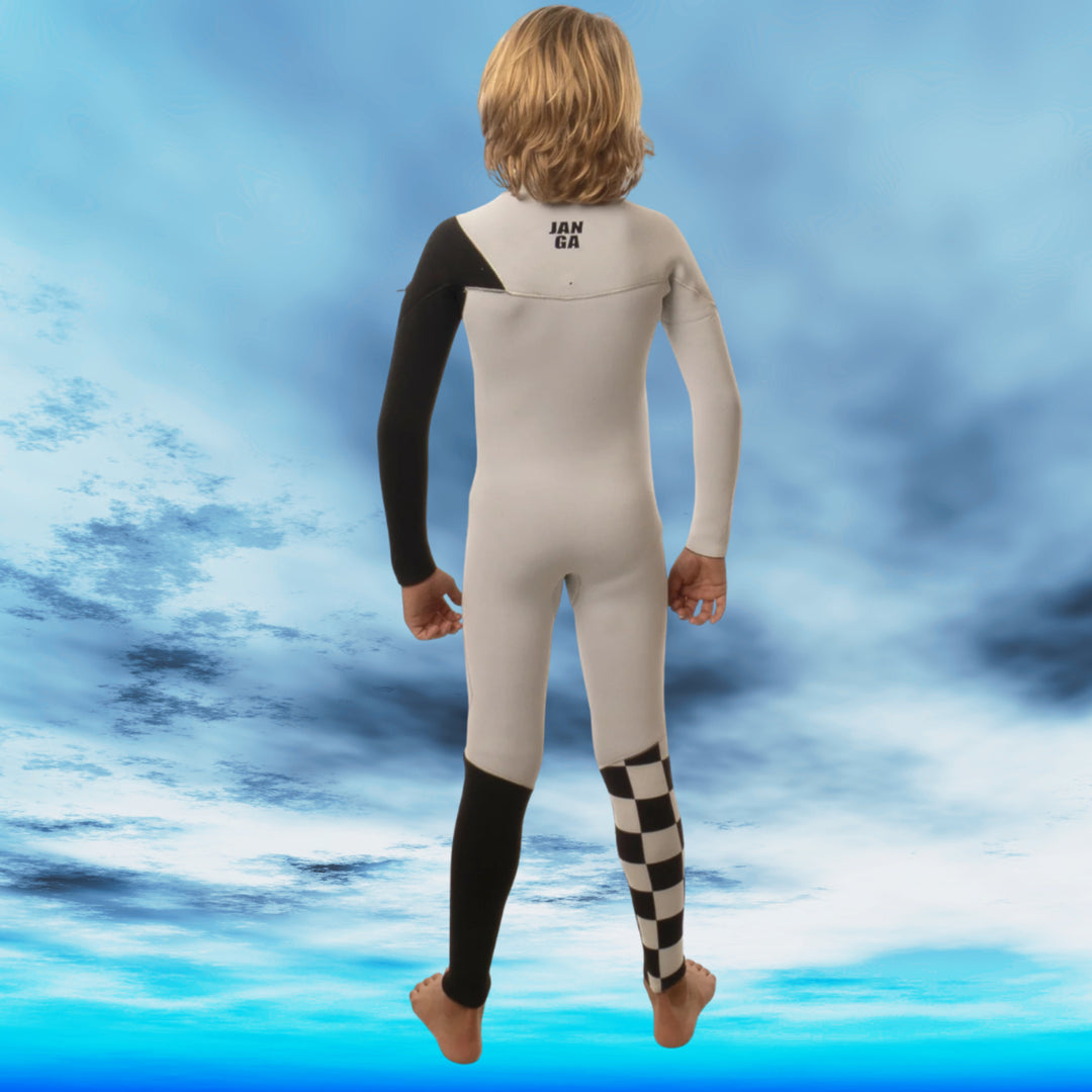 back view of Wetsuit kids  JANGA PLUS X  SERIES 4/3mm white surftattoo
