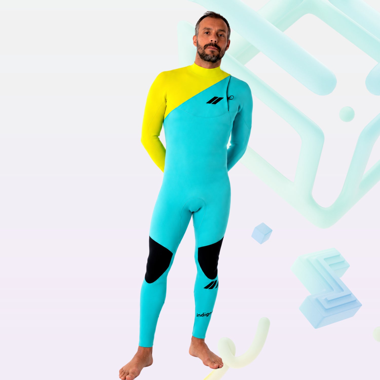 men wetsuit janga indigent 3/2mm blue yellow | SurfTattoo