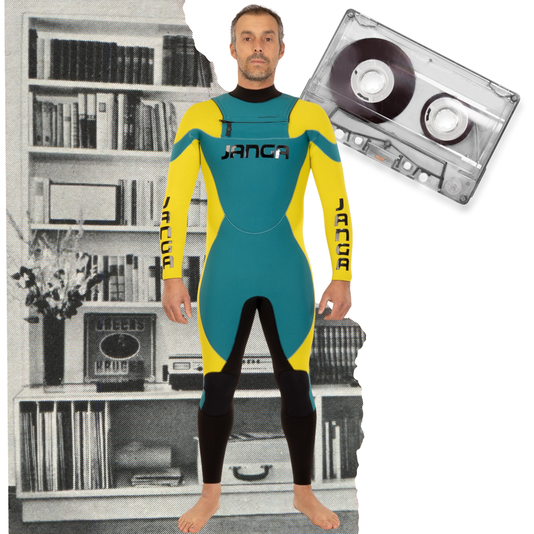 front view Wetsuit JANGA Acid Lite 4/3mm blue/yellow print