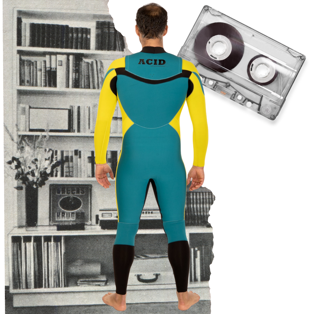 back view of men Wetsuit JANGA Acid Lite 4/3mm Yellow