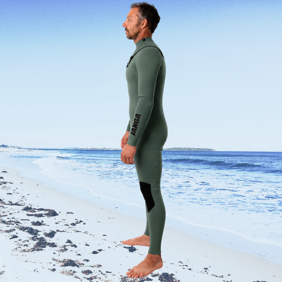 side view of janga 4/3mm wetsuit frontline olive