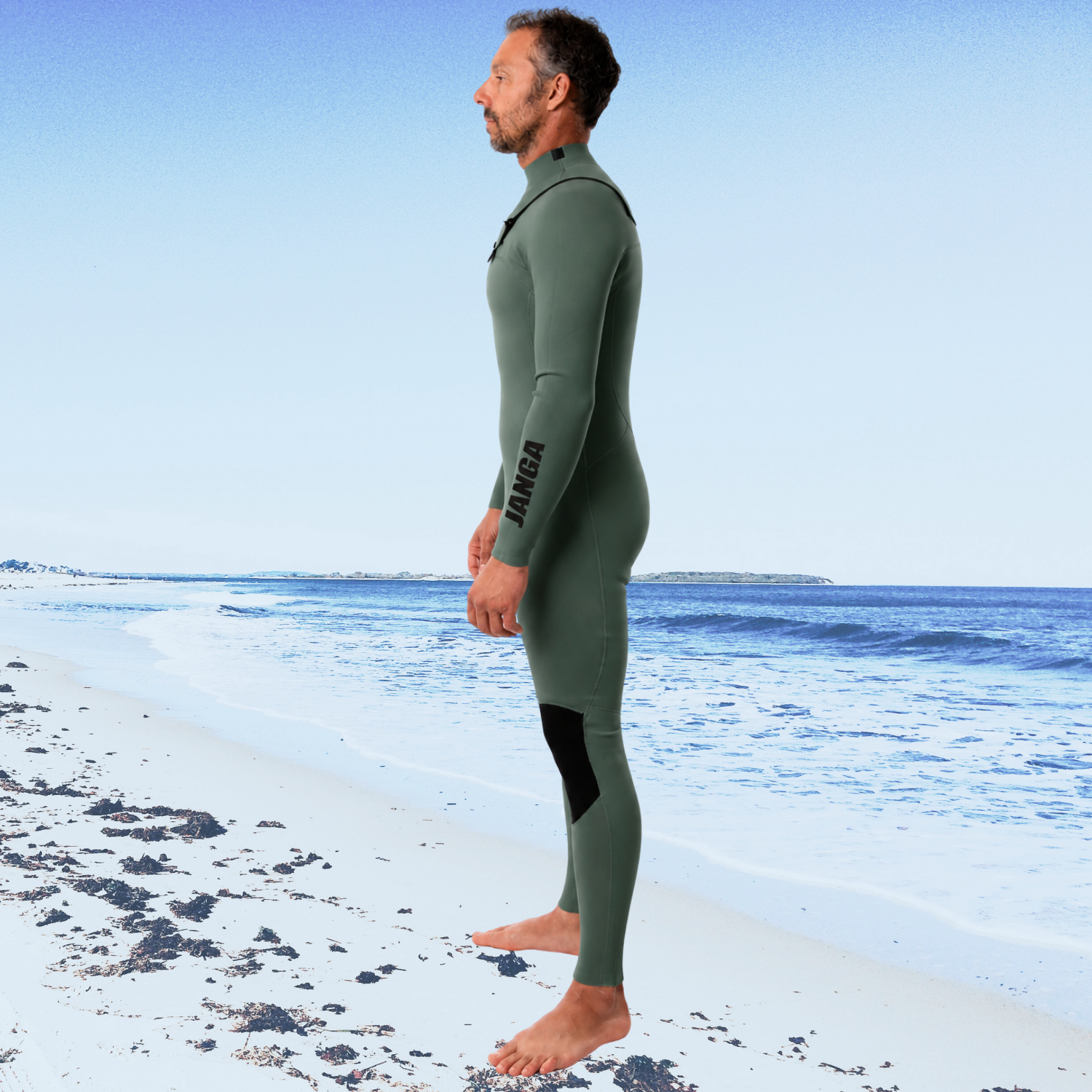 side view of janga 4/3mm wetsuit frontline olive