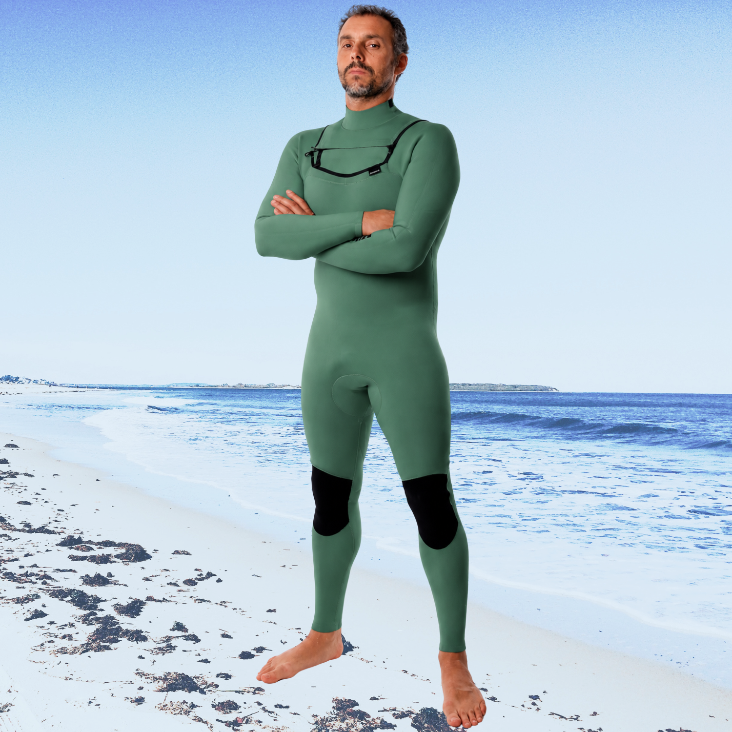 surfer wearning in janga frontline 4/3mm olive
