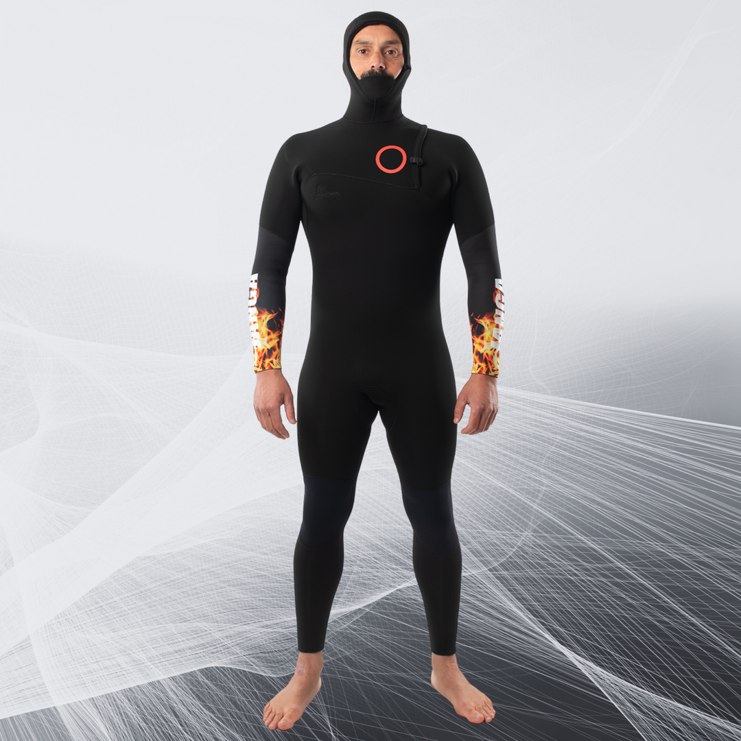 Front view – Men's JANGA The Chosen Firestarter Hooded 4/3mm wetsuit limited edition
