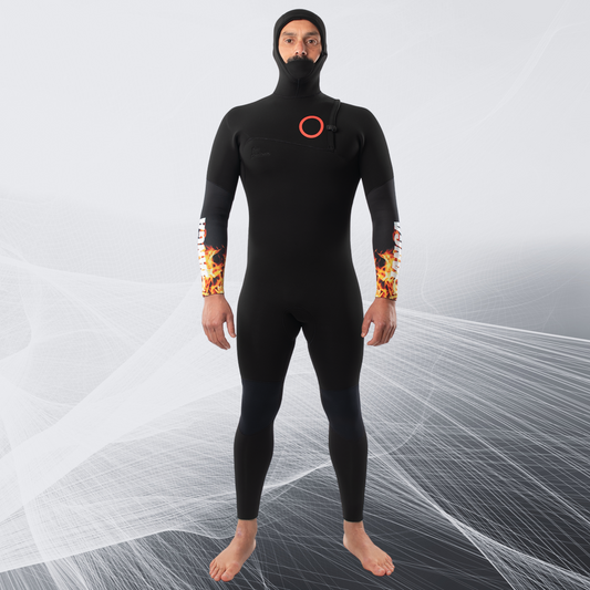 Front view – Men's JANGA The Chosen Firestarter Hooded 4/3mm wetsuit limited edition