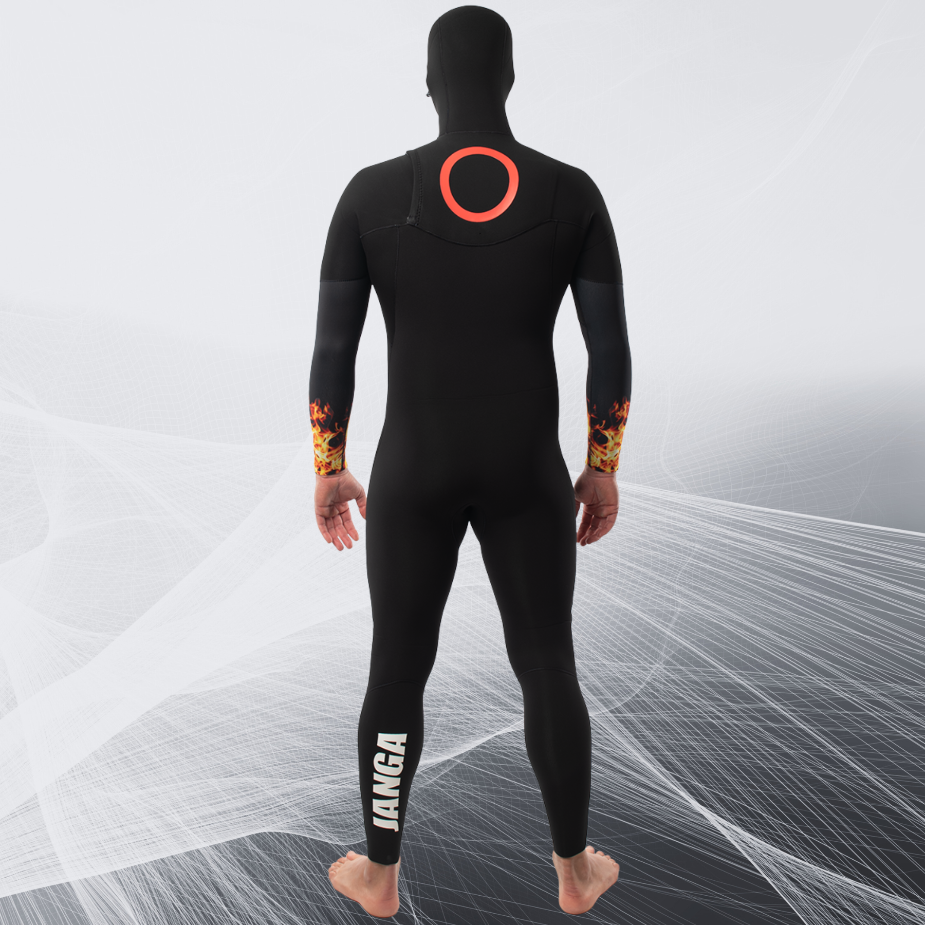 Back view – Men's JANGA Firestarter Hooded 4/3mm no-zip wetsuit