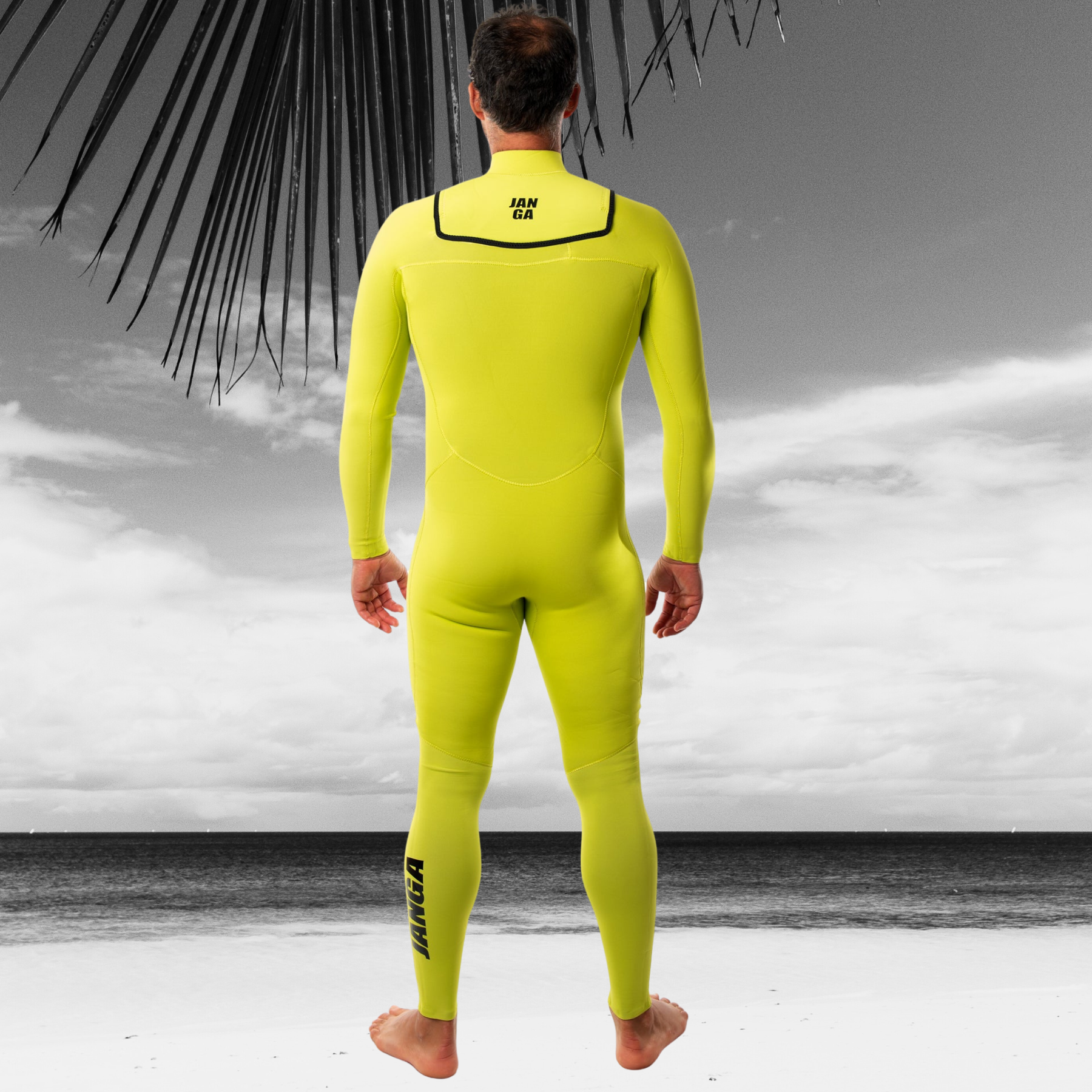 Back view of JANGA FRONTLINE MAN 3/2mm wetsuit Lightweight 