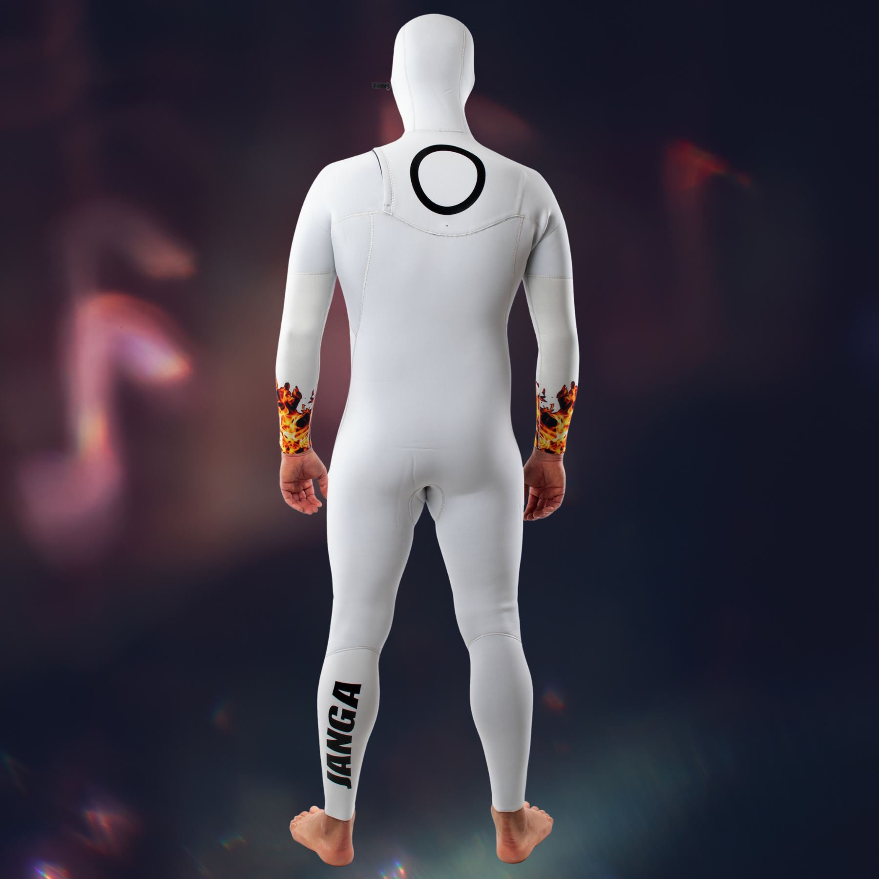 Back view – Men's JANGA Firestarter Hooded 4/3mm no-zip unique wetsuit